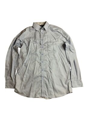 Daniel Hechter Paris Men’s Non-Iron Dress Shirt Blue Geometric Pattern LT Tall